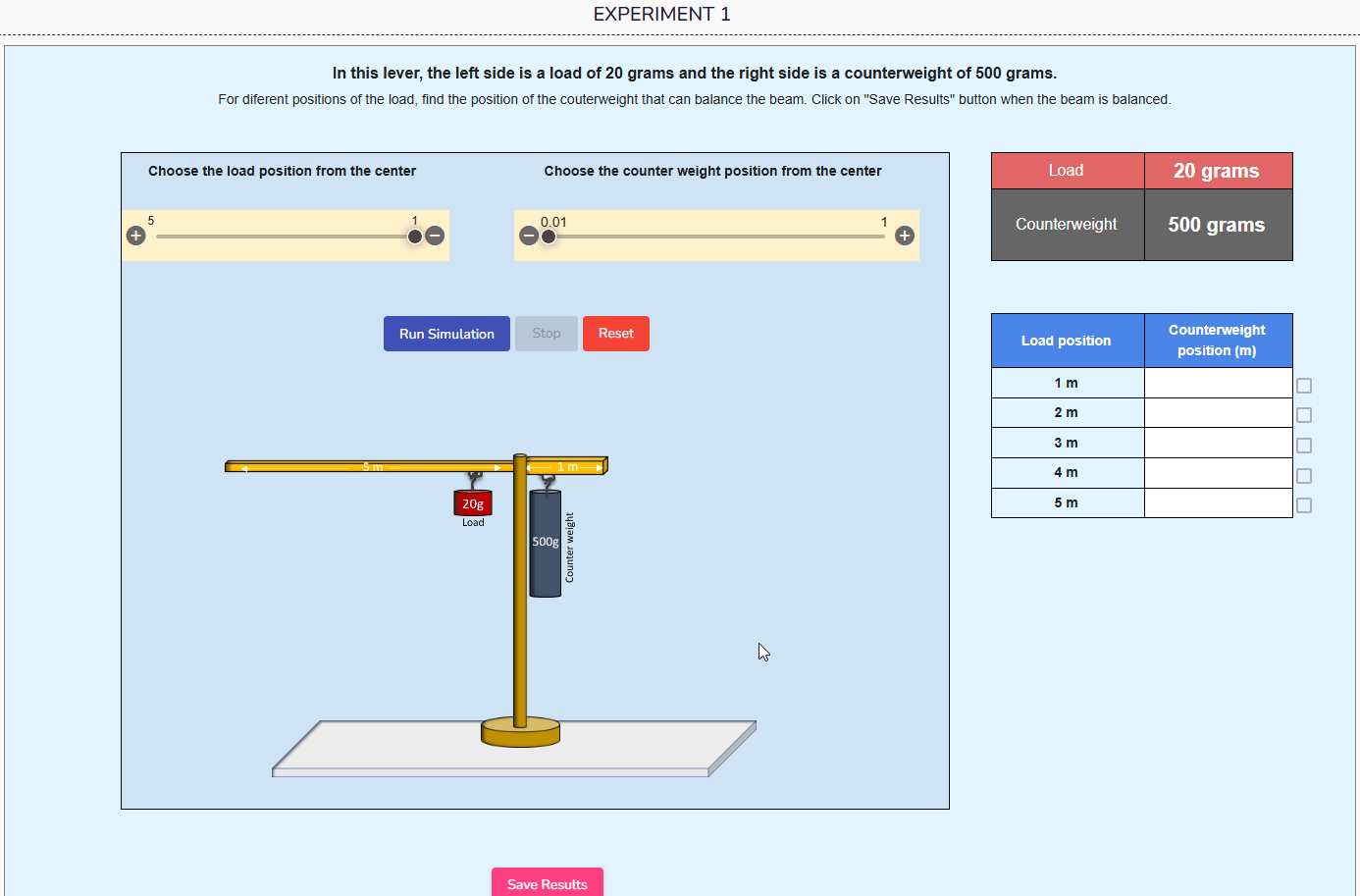 A force balance simulation